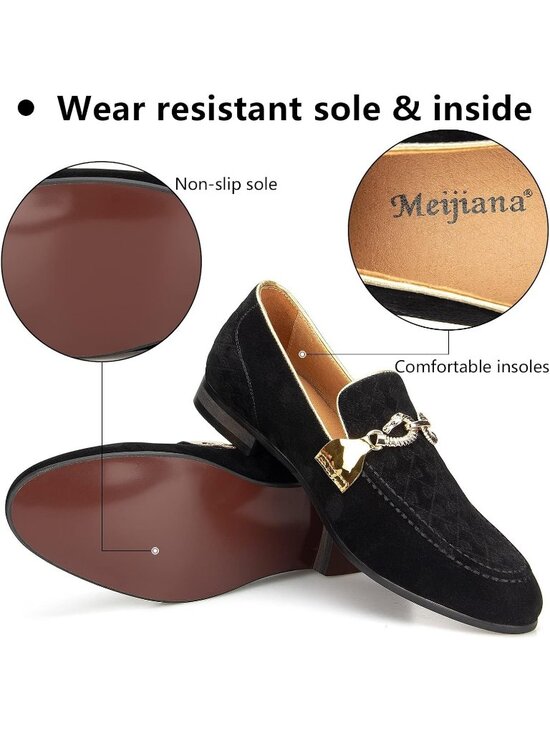 Meijiana Men\'s Black05 Microfiber Loafers Buckle PU Leather Weeding Dress Shoes